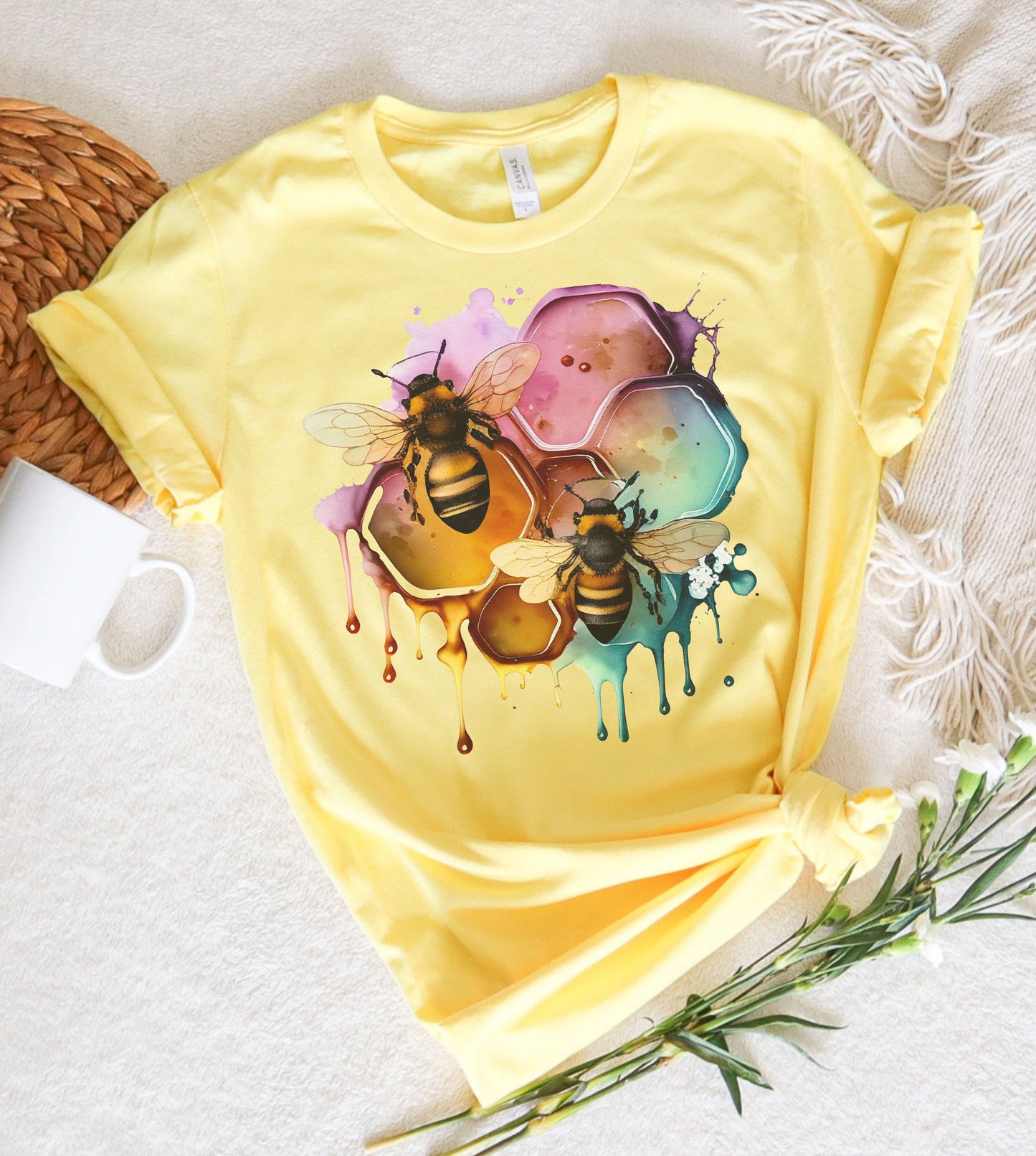 Bee Honeycomb Watercolor Graphic Tee