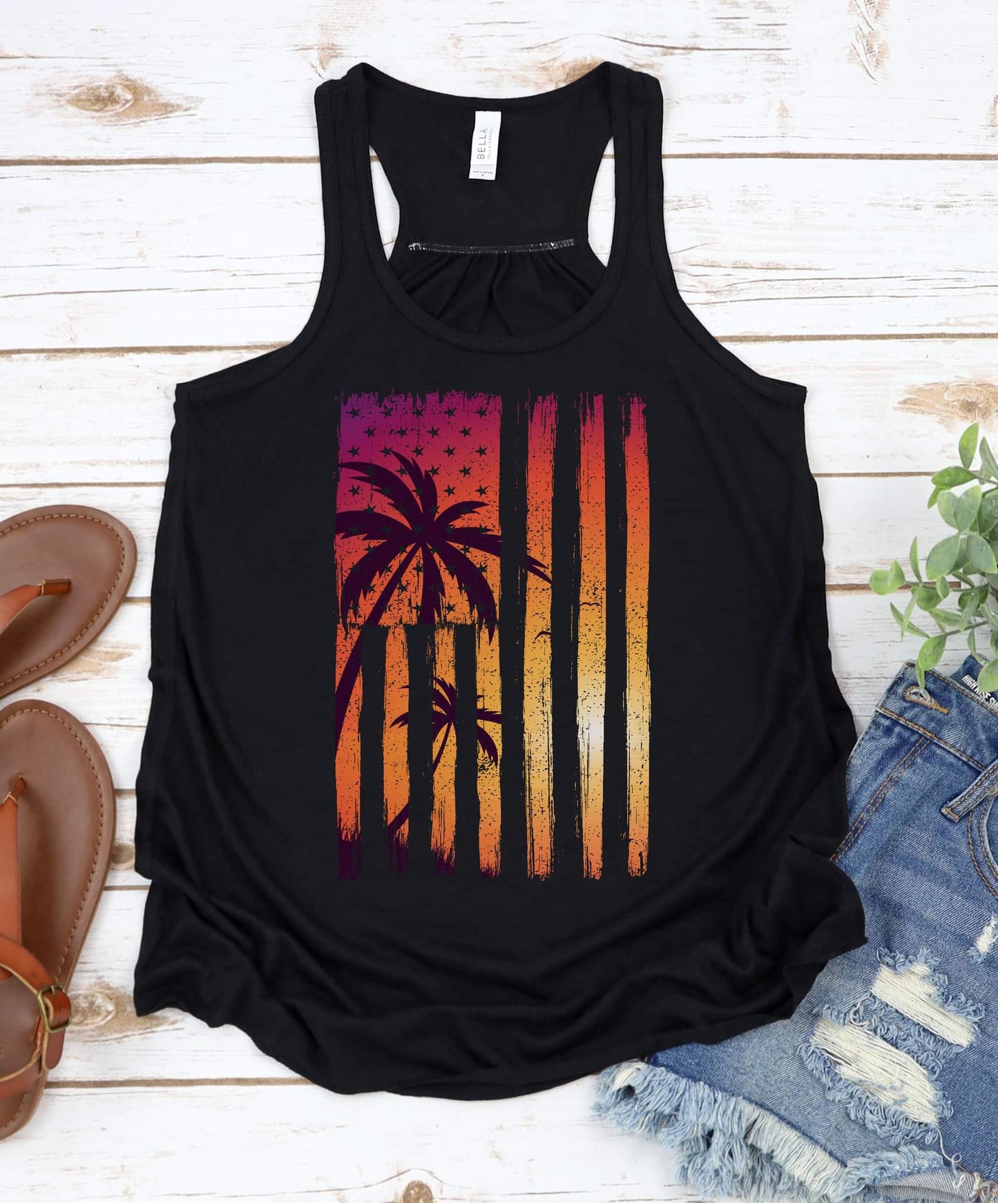 Palm Tree Sunset Flag Graphic Tank