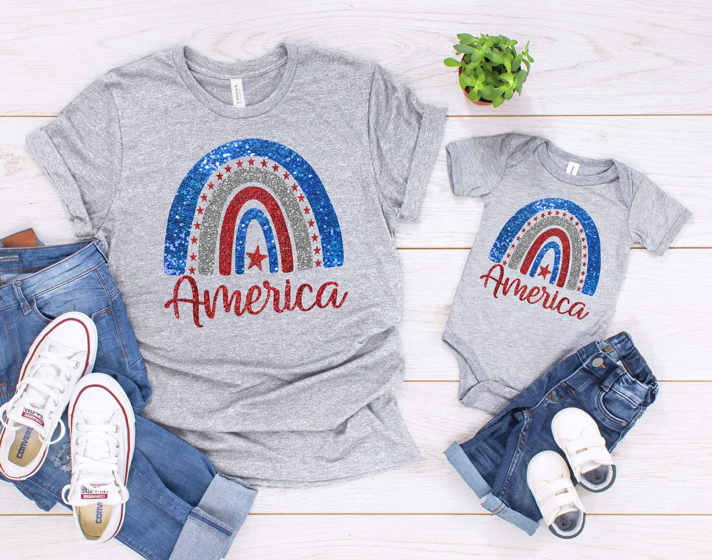 America Glitter Rainbow Graphic Tee