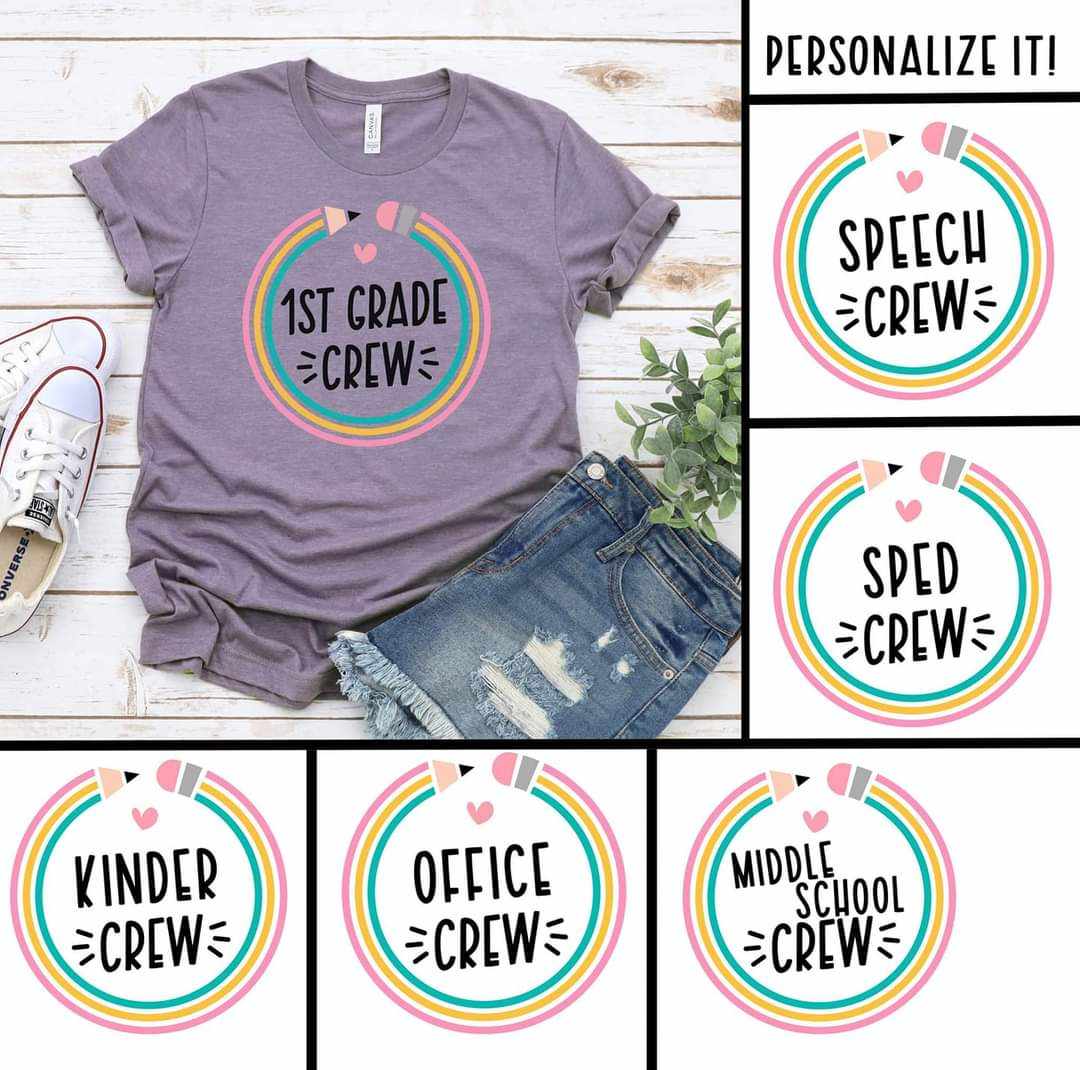 Personalized School Crew Pencil Rainbow Graphic Tee