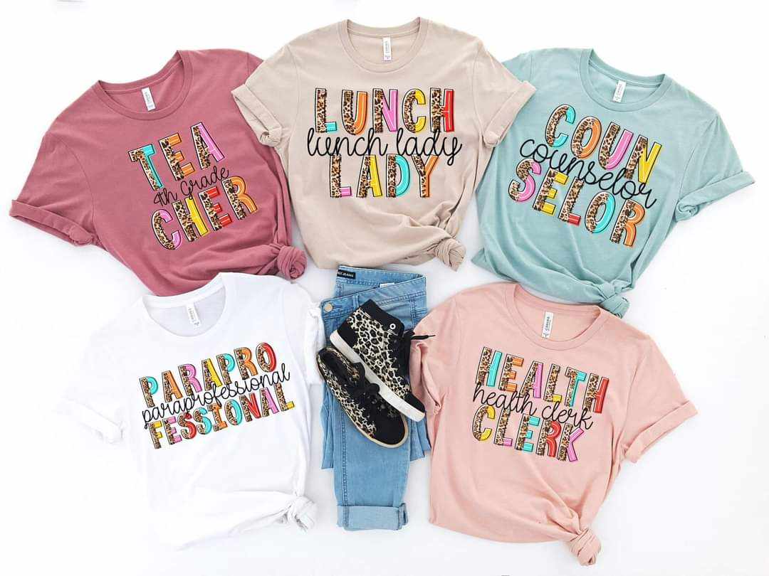 Personalized School Staff Leopard Letters Graphic Tee