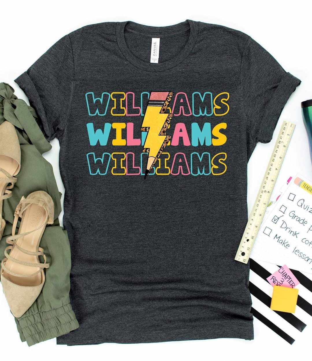 Personalized Teacher Pencil Lightening Bolt Graphic Tee