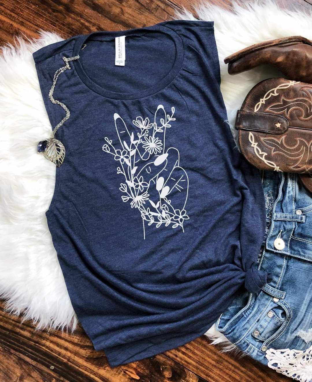 Floral Peace Sign Hand Graphic Tee