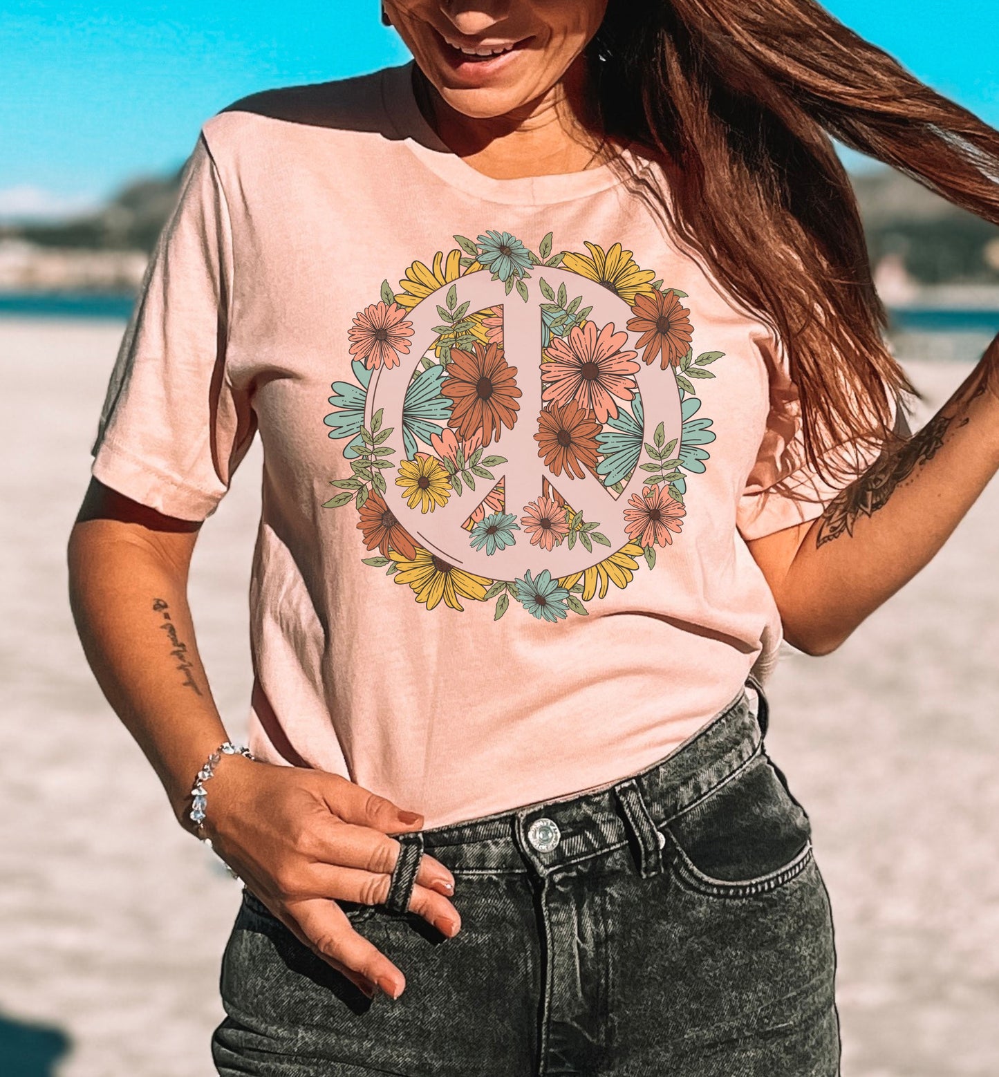 Floral Peace Sign Graphic Tee