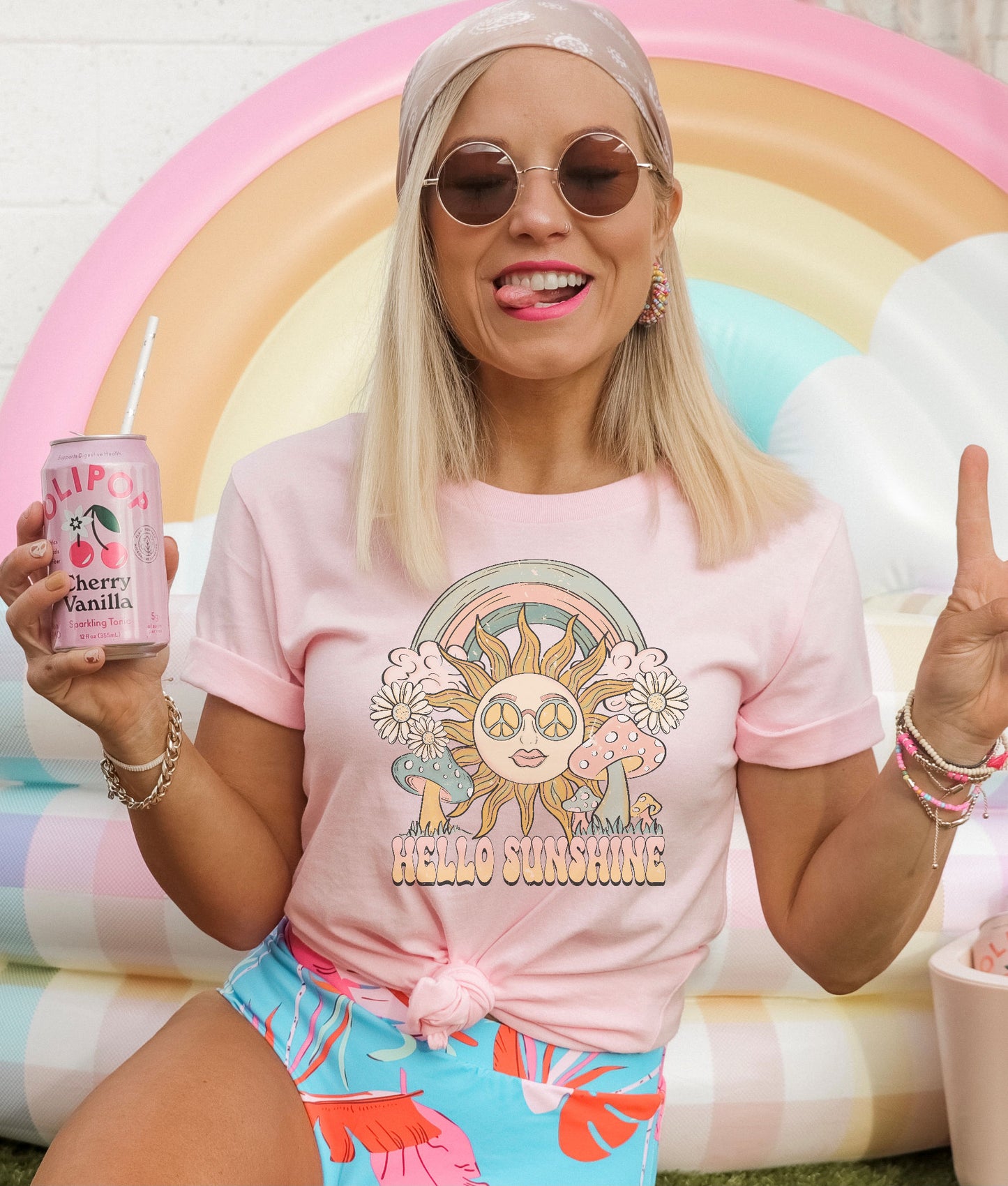 Hello Sunshine Rainbow Sun Graphic Tee