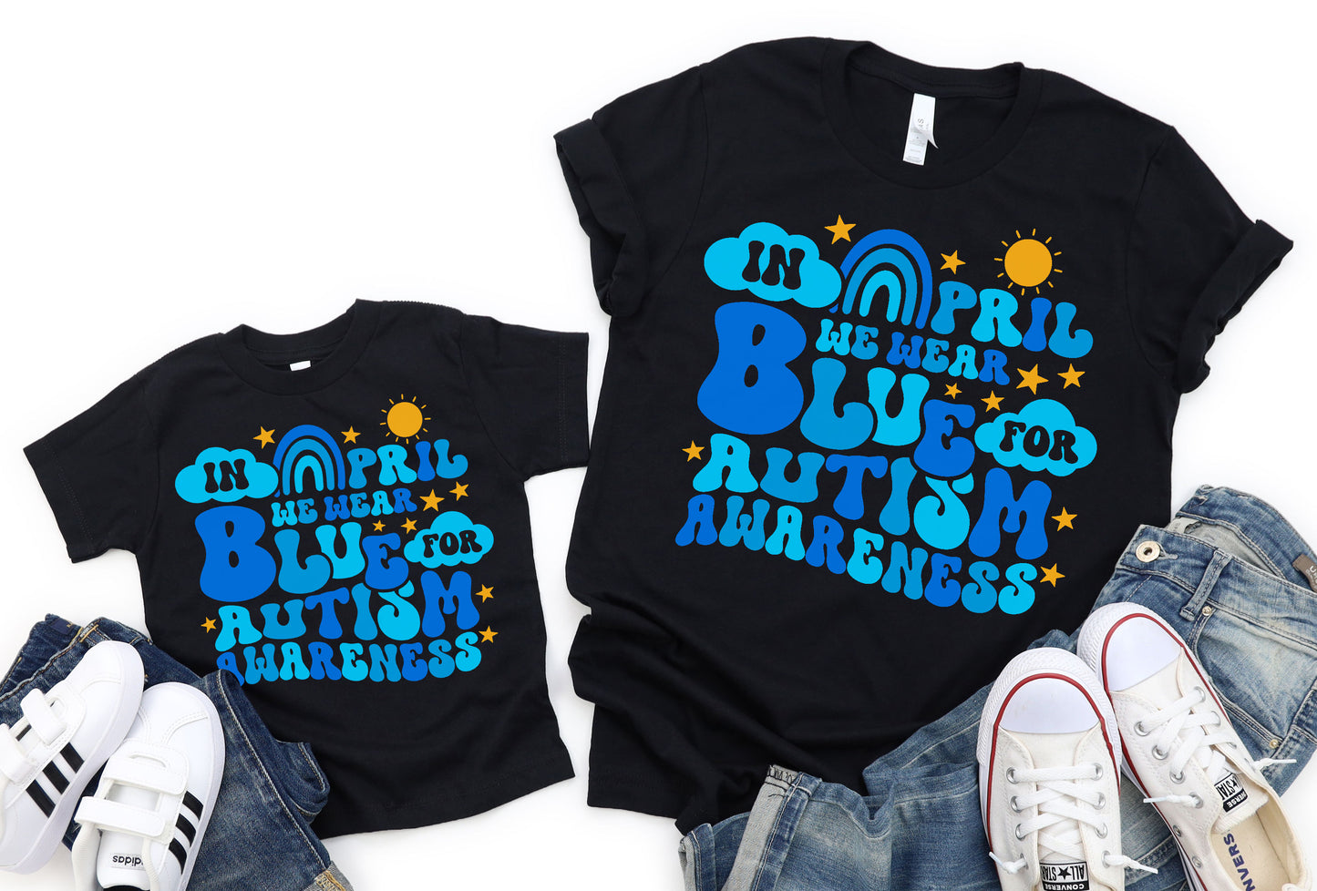In April We Wear Blue Rainbow Graphic Tee