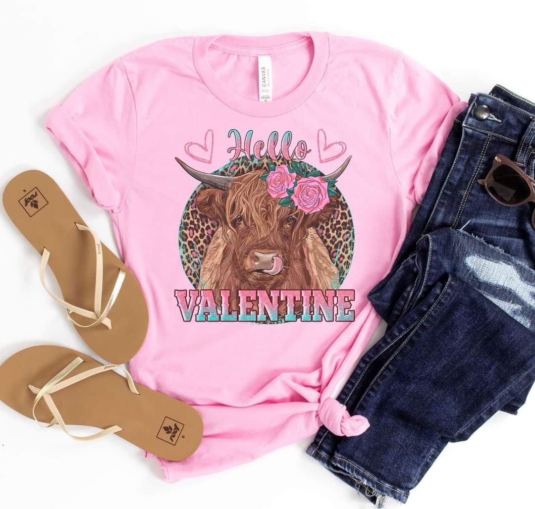 Hello Valentine Hyland Cow Graphic Tee