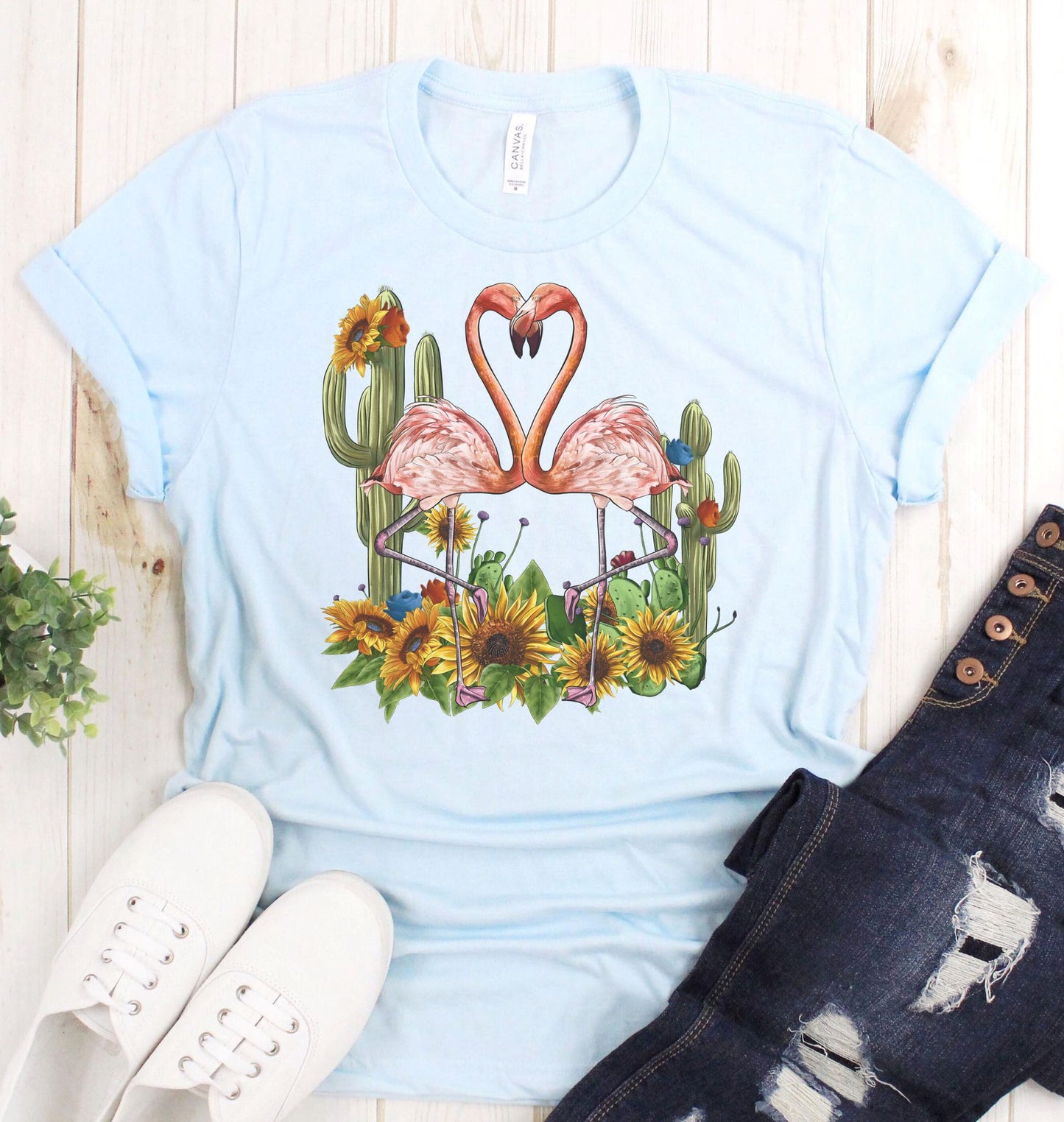 Sunflower Flamingos Graphic Tee