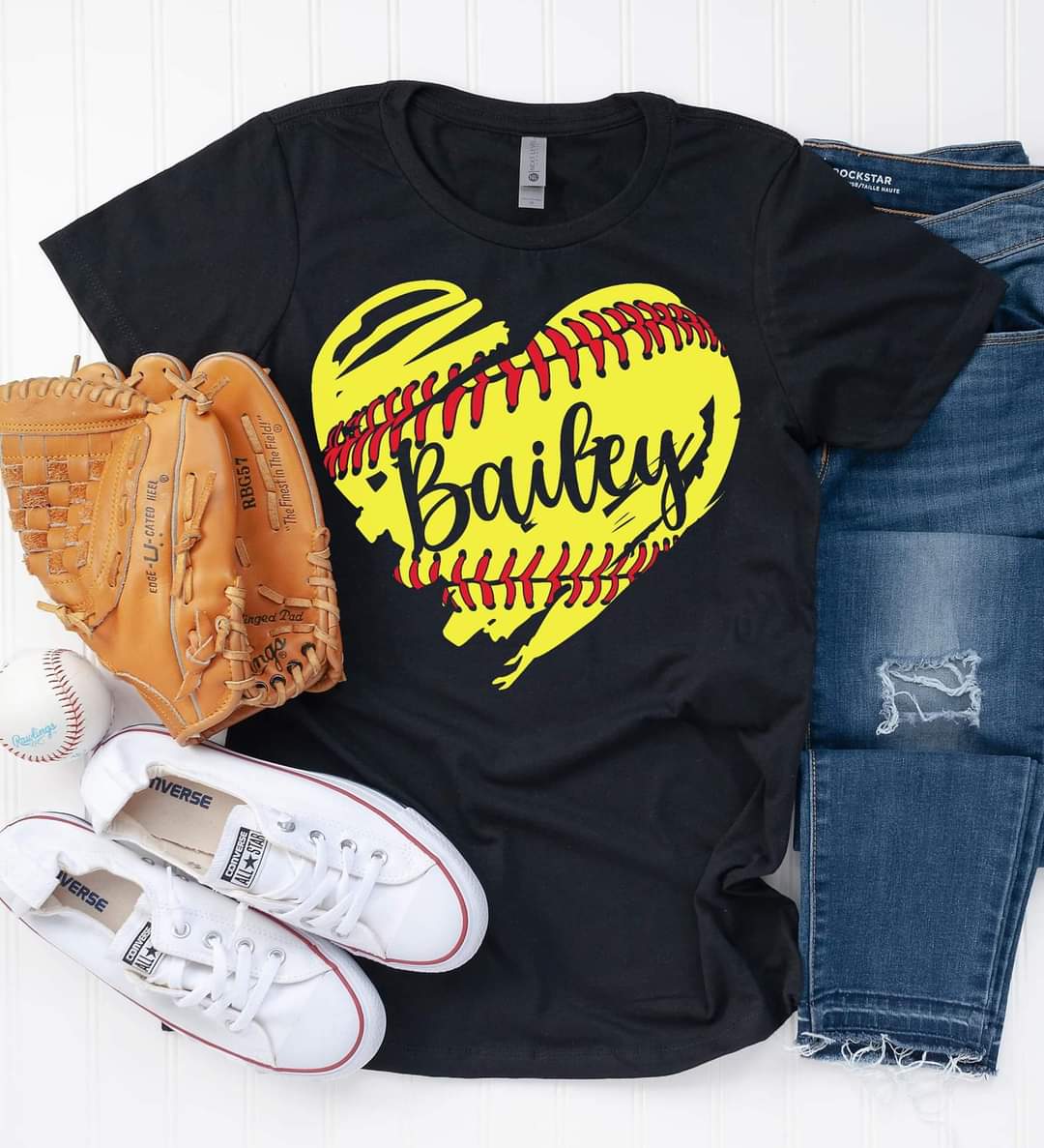 Custom Name Softball Heart Graphic Tee