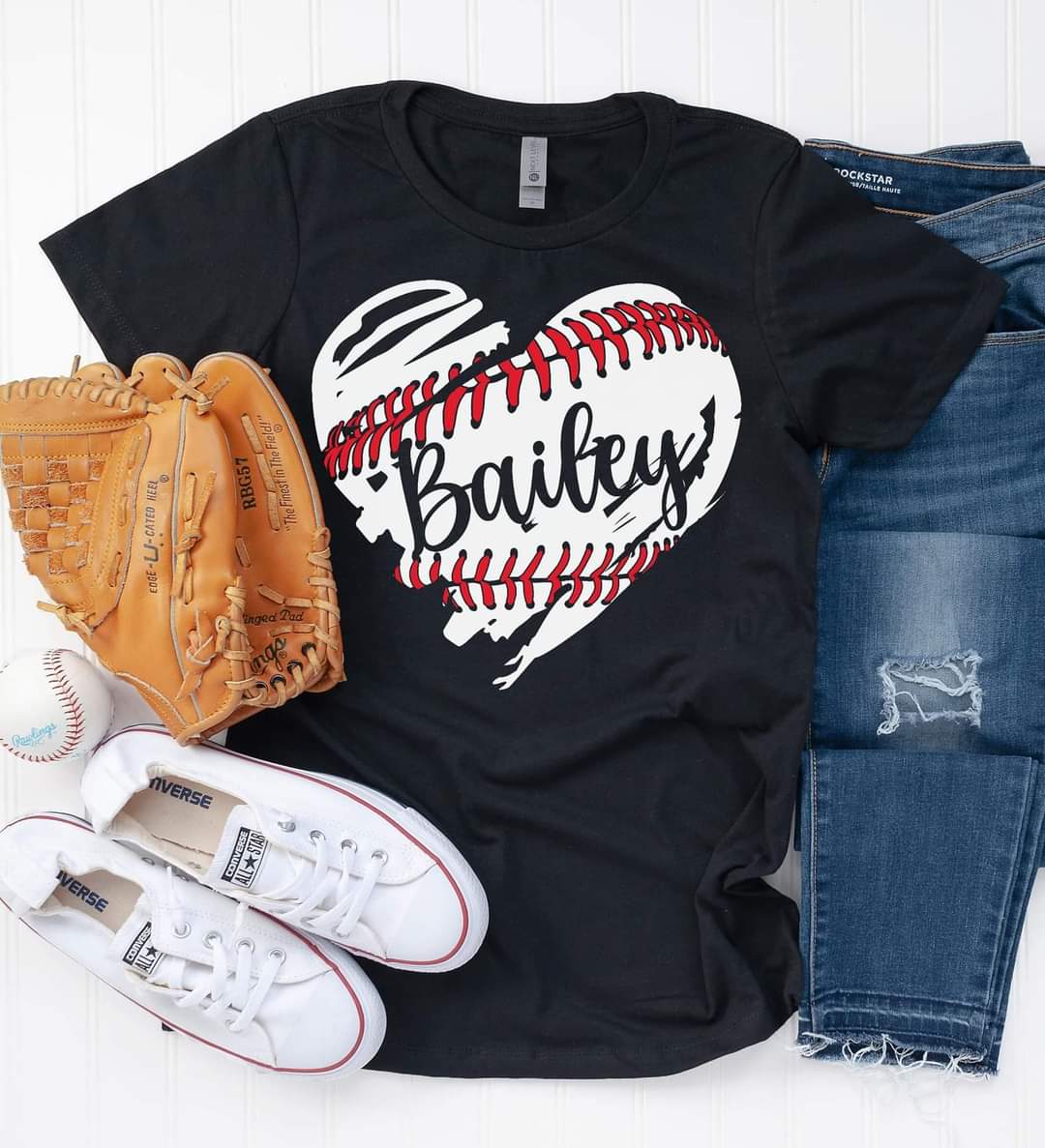 Custom Name Baseball Heart Graphic Tee