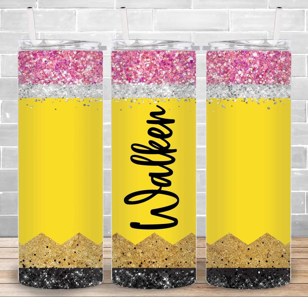 Pink Glitter Pencil Tumbler