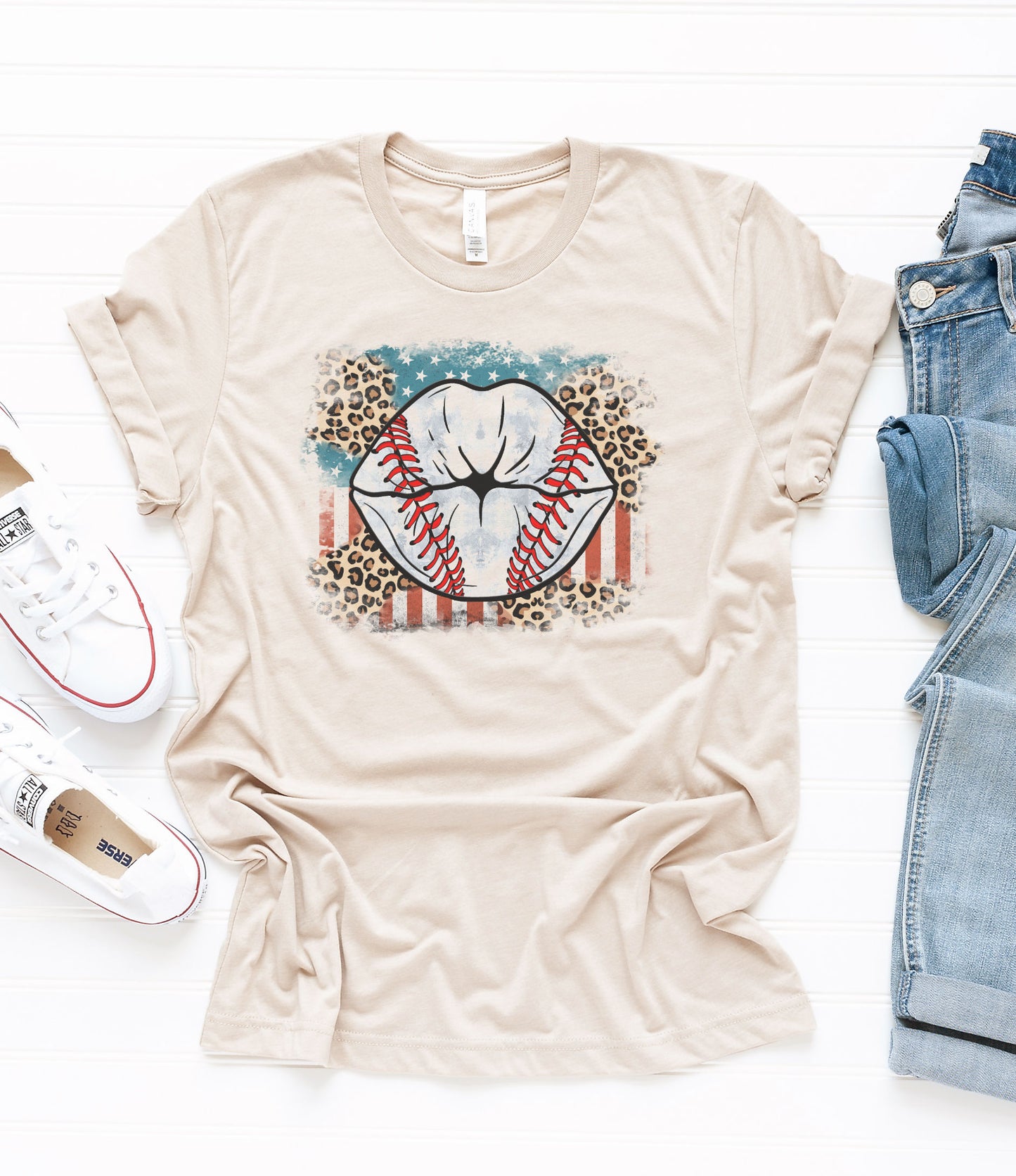 Leopard Baseball Lips Graphic Tee