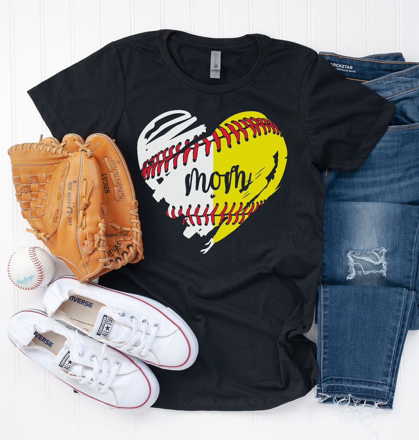 Custom Name Baseball Softball Heart Graphic Tee