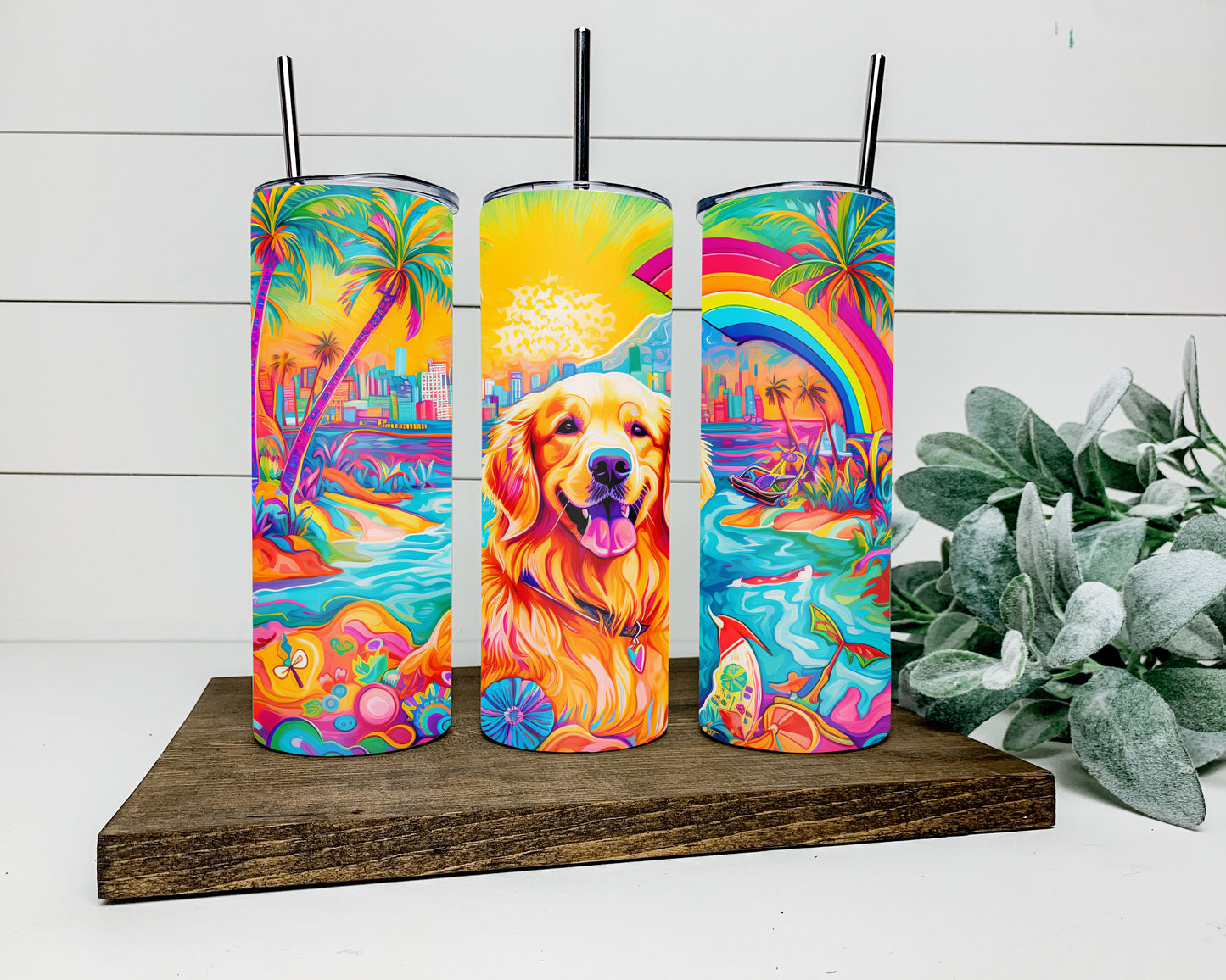 Retro Colorful Dog Tumbler