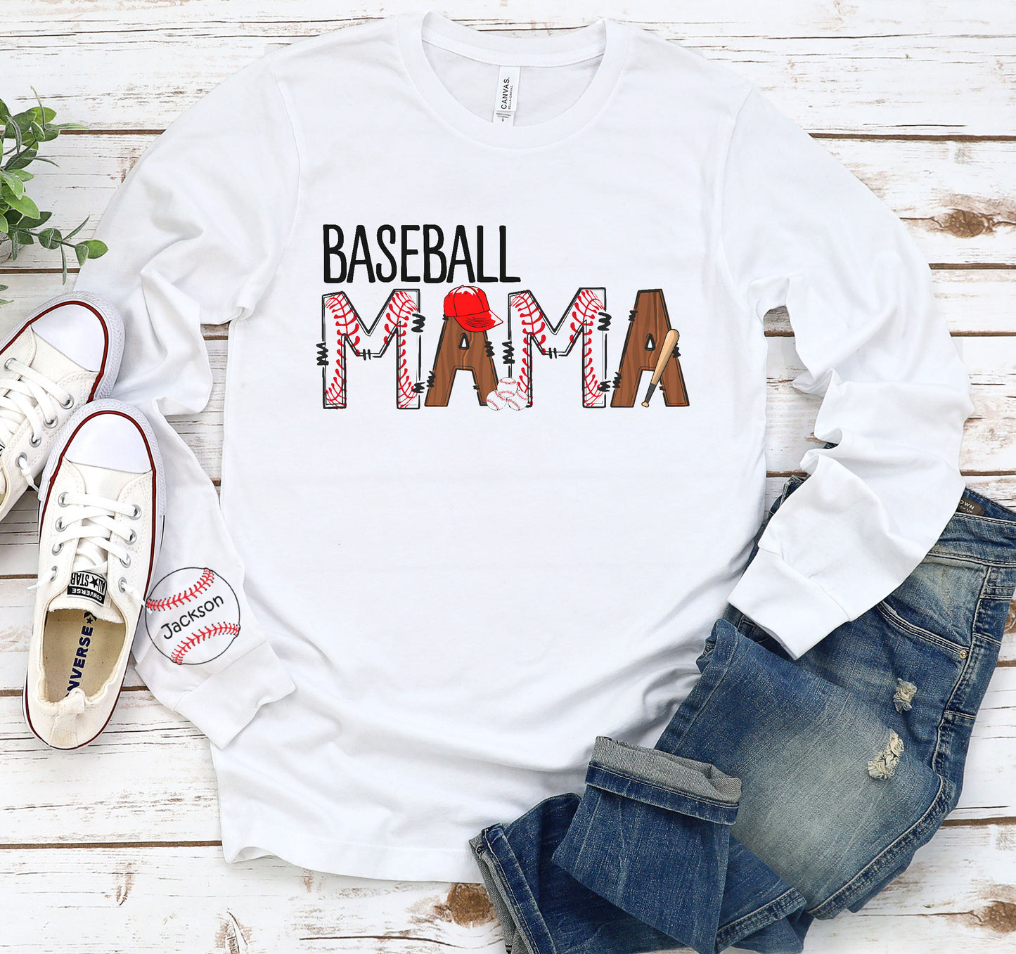 Babeball Mama Custom Sleeve Graphic Tee