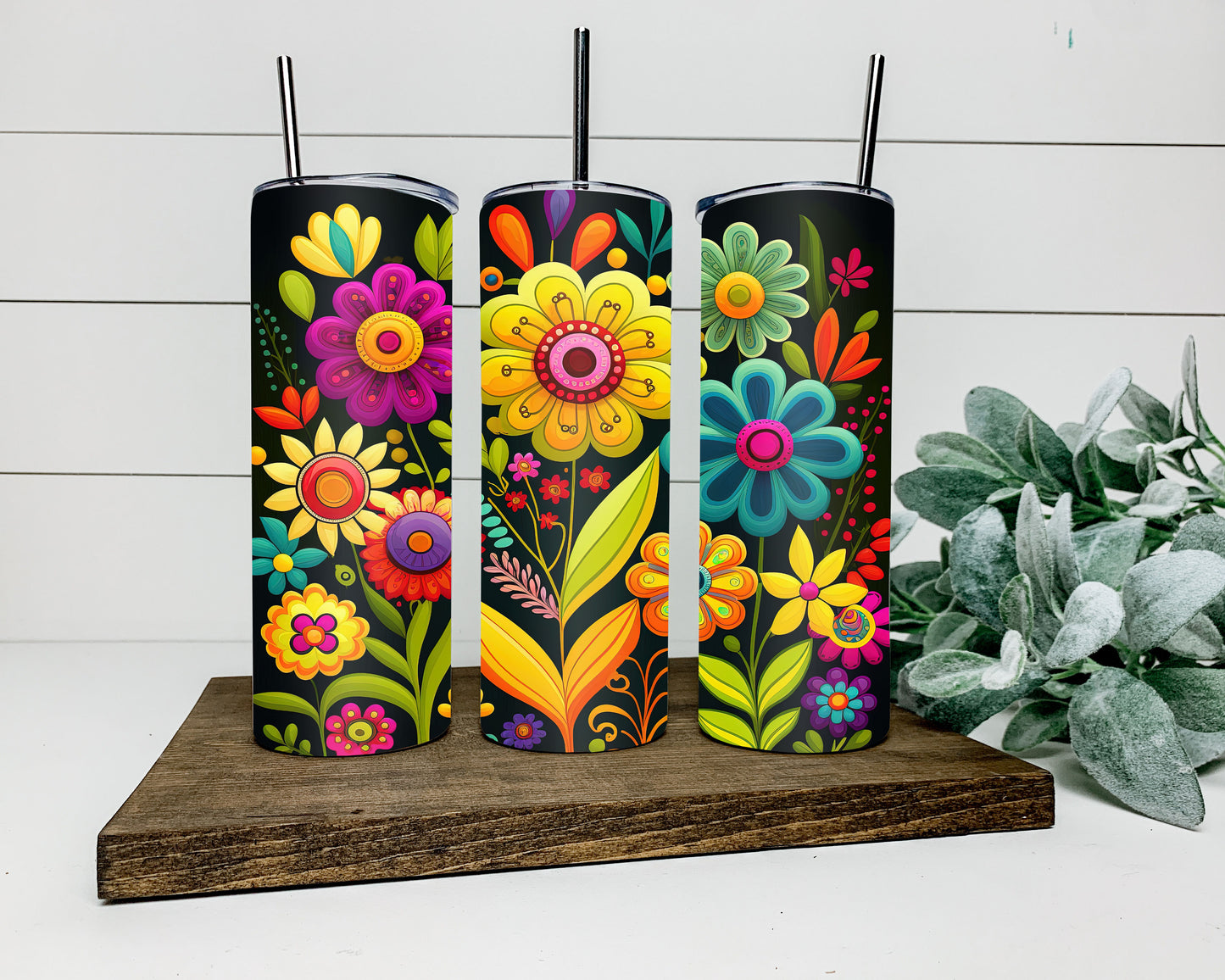 Bright Floral Folk Art Tumbler