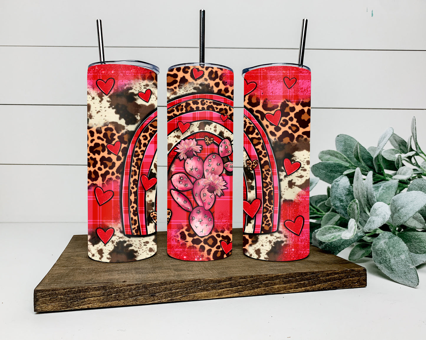 Cowhide Heart Cactus Tumbler
