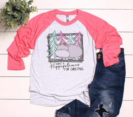 I want a Hippo Pink Raglan