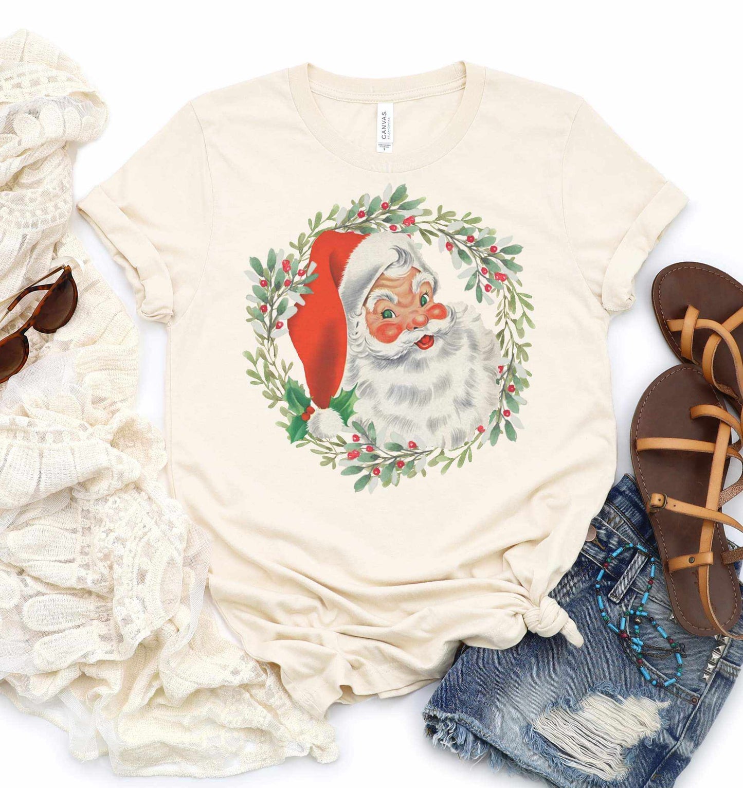 Vintage Santa Wreath Graphic Tee