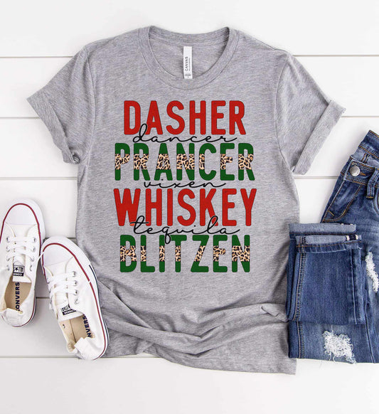 Dasher Dancer Prancer Whiskey Tequila Graphic Tee