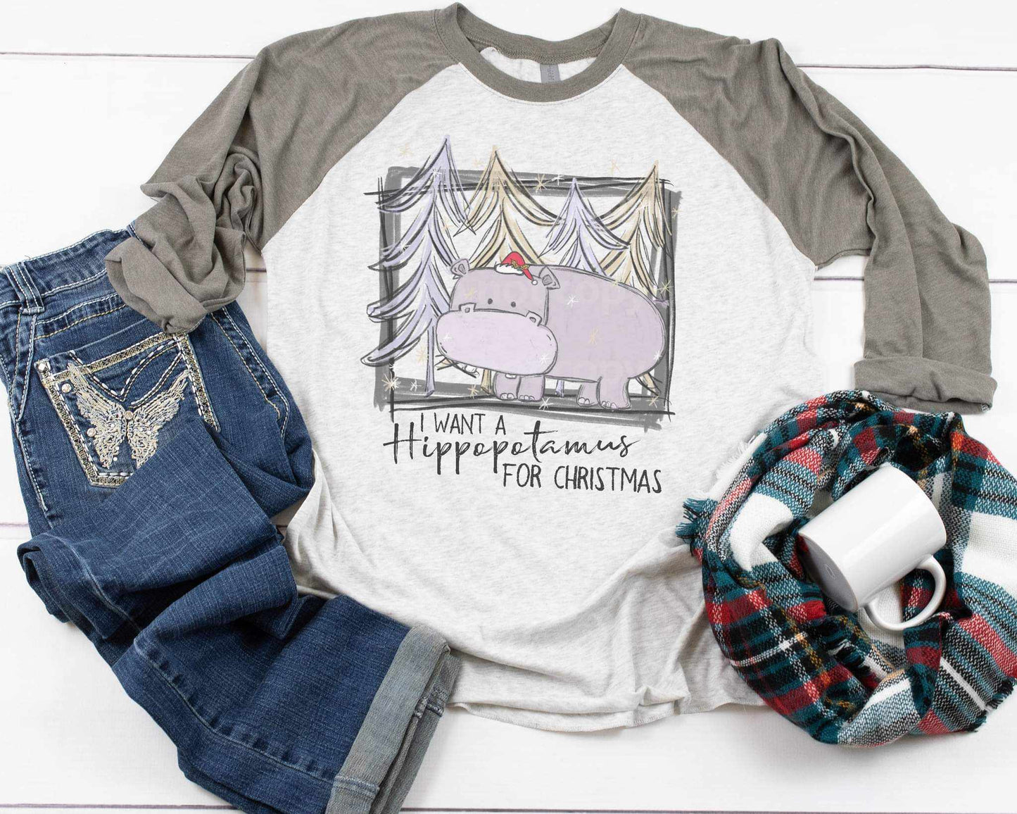 I want a Hippopotamus for Christmas Raglan Graphic Tee