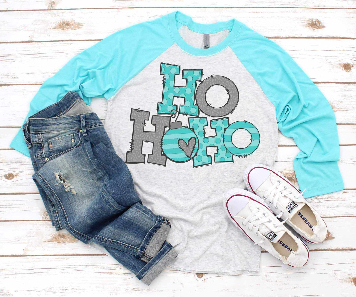 HO HO HO Christmas Raglan Graphic Tee