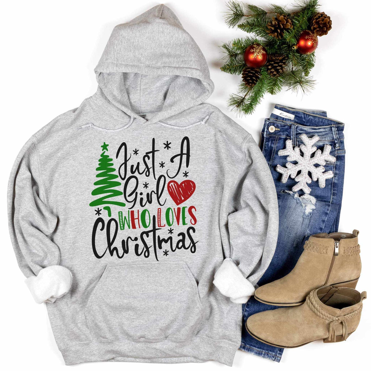 Just a Girl Who Loves Christmas Hoodie Graphic Tee