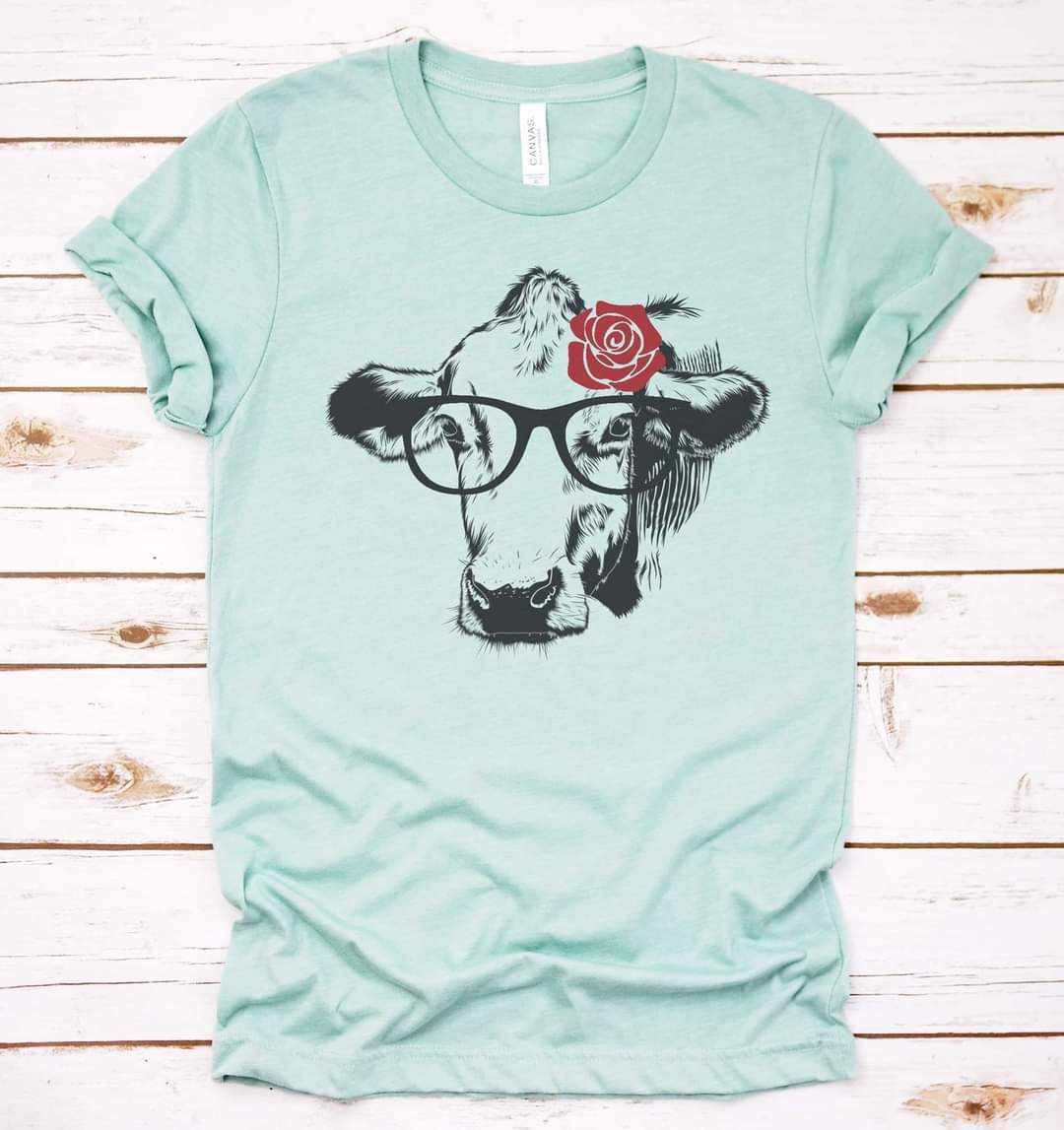 Fancy Cow Wearing Glasses Graphic Tee