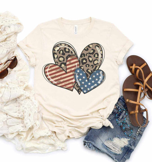 Leopard Patriotic Hearts Graphic Tee