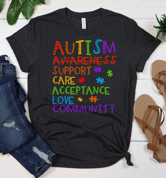 Autism Support Care Acceptance Love Graphic Tee