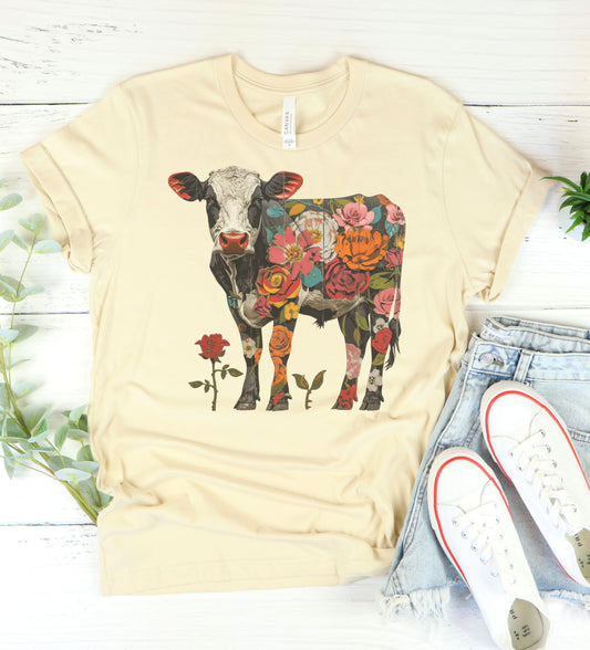 Floral Cow Graphic Tee