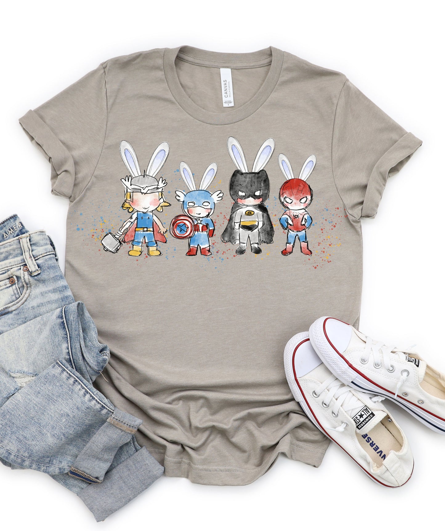 Super Heroes and Princess Easter Bunny Ears Family Matching Graphic Tee