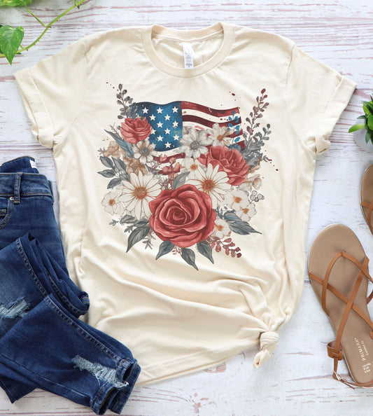 Floral American Flag Graphic Tee