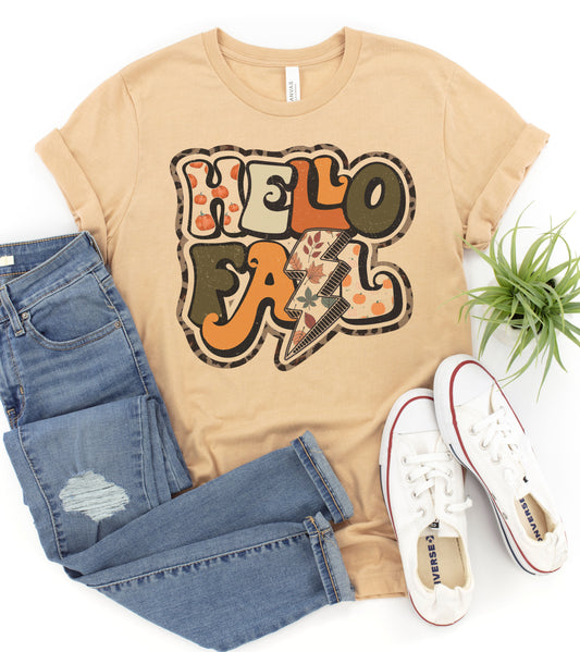 Hello Fall Lightening Bolt Graphic Tee