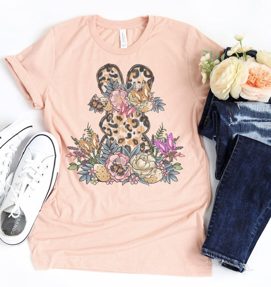 Leopard Floral Easter Bunny Graphic Tee