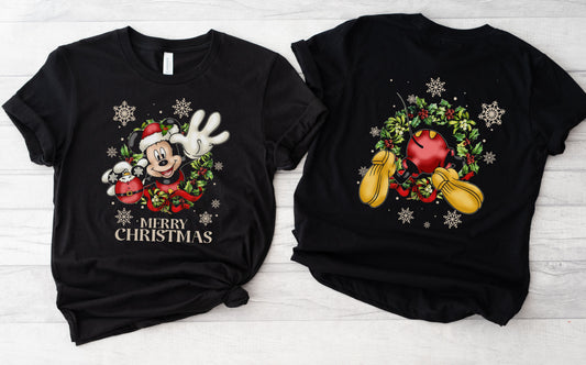 Merry Christmas Front and Back Mouse dog Graphic Tee