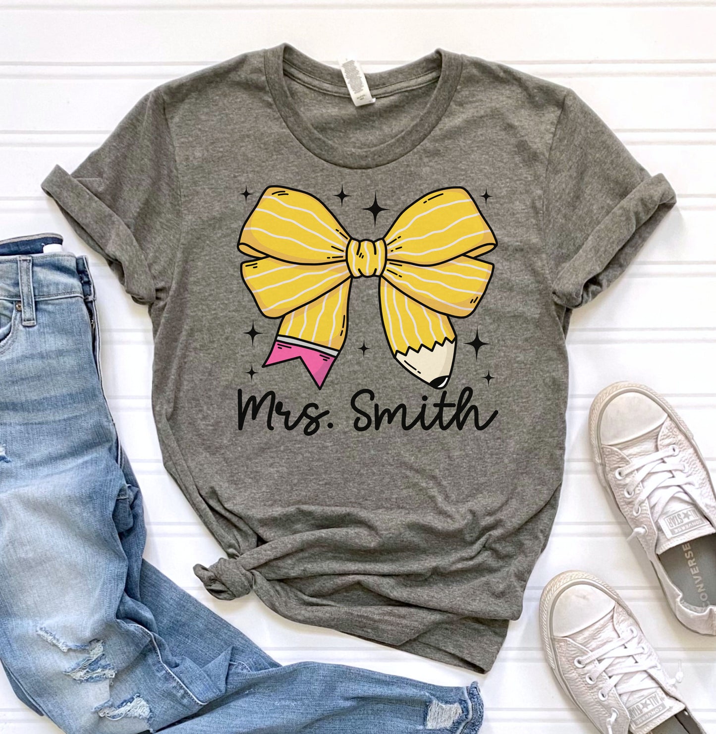 Personalized Pencil Bow Graphic Tee