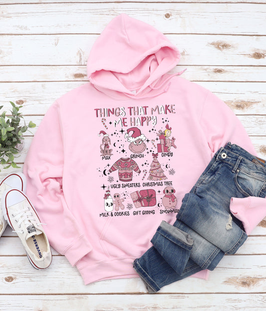 Things That Make Me Happy Pink Christmas Graphic Tee