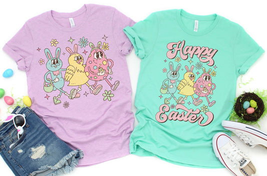 Vintage Happy Easter Walking Easter Bunny Graphic Tee