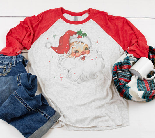 Retro Vintage Santa Christmas Raglan