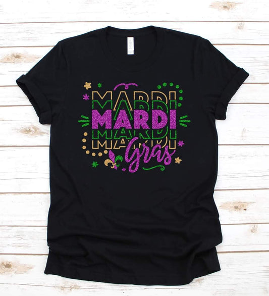 Mardi Gras Printed Glitter Graphic Tee