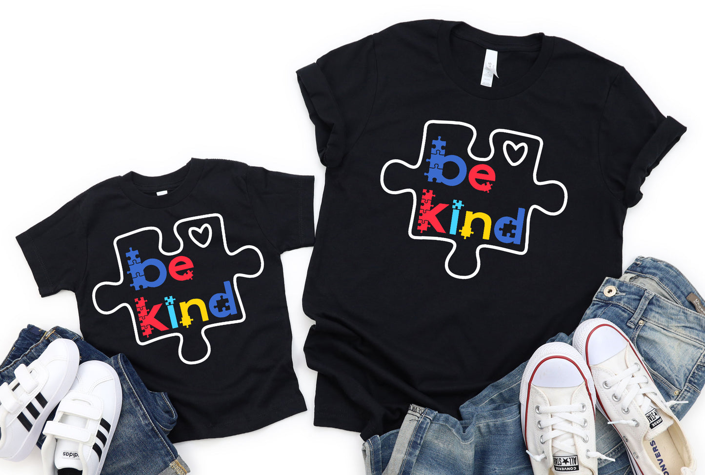 Be Kind Puzzle Piece Autism Awareness Matching Graphic Tee