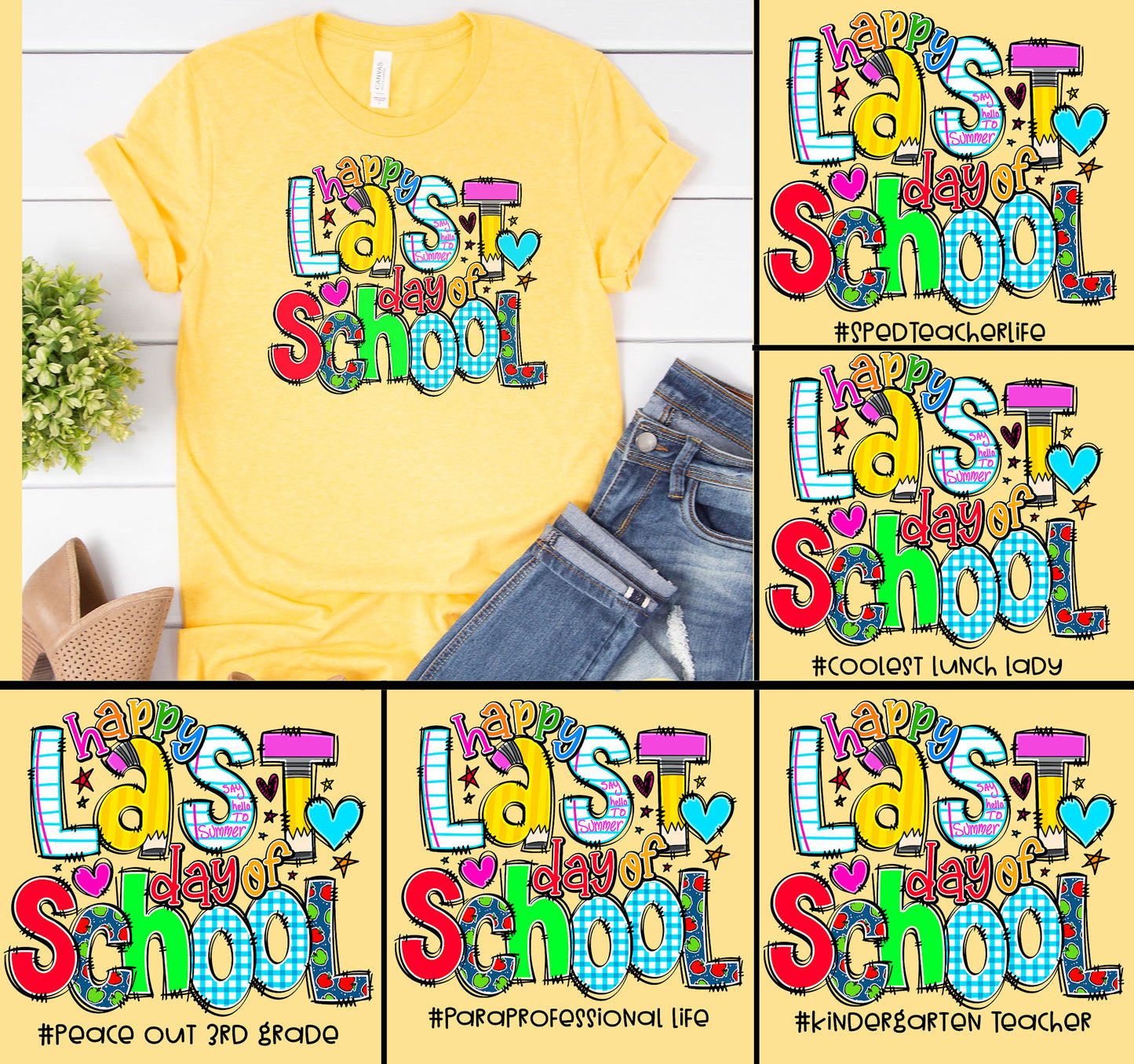 Happy Last Day of School Doodle Letters Graphic Tee