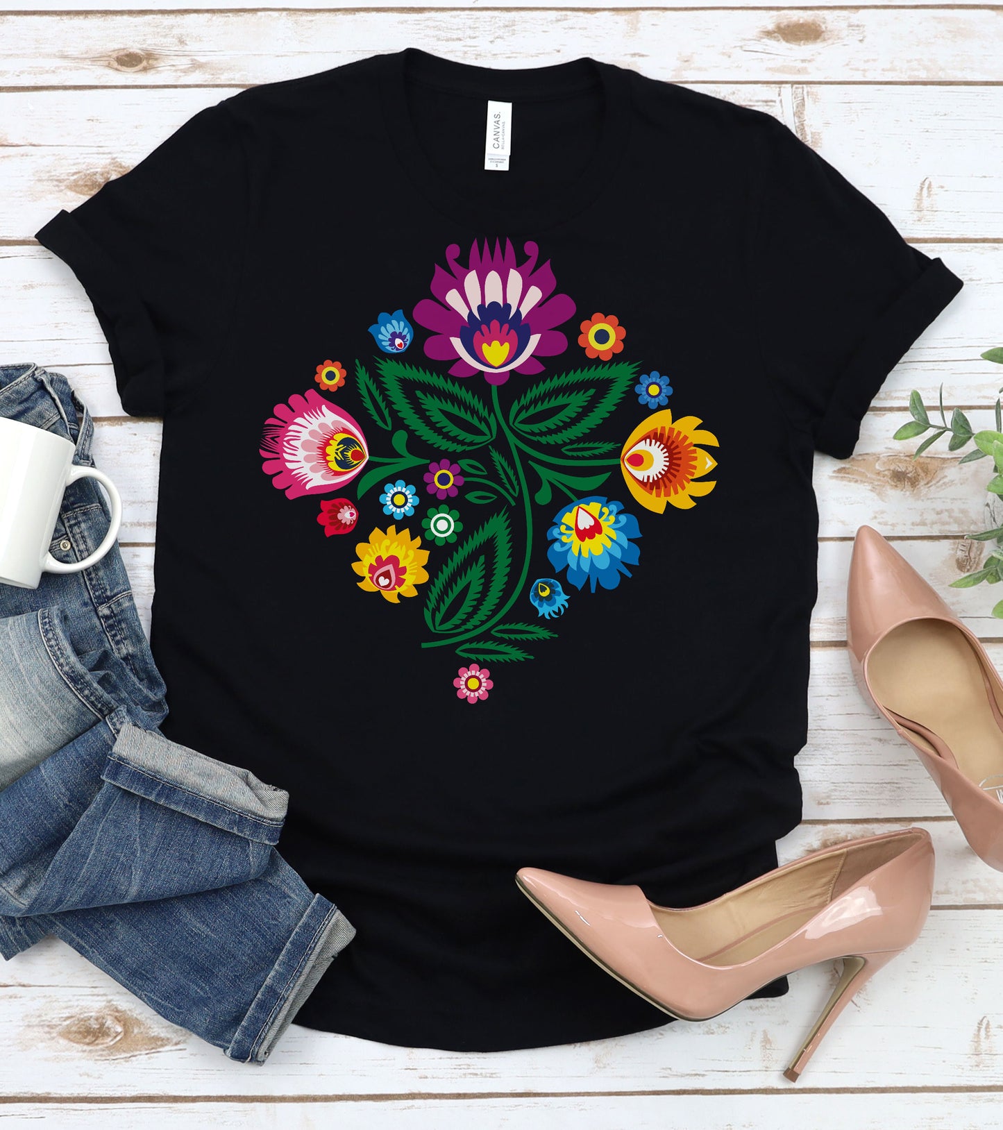 Mexican Folk Art Flowers Graphic Tee