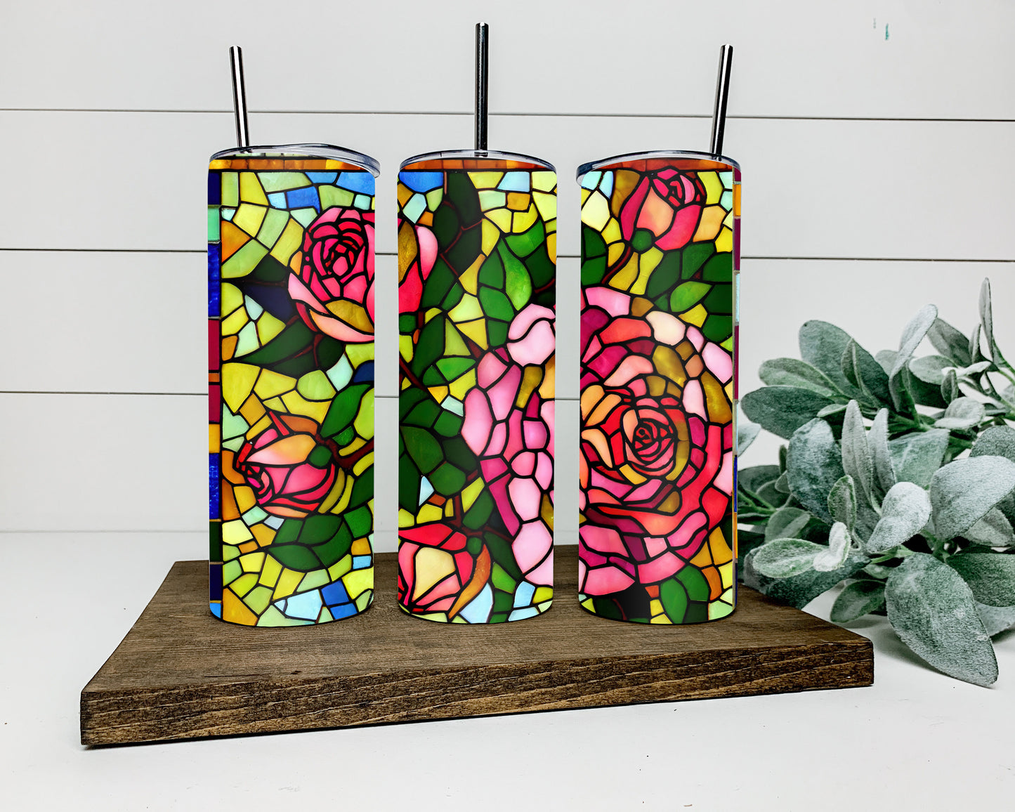 Stained Glass Roses Tumbler